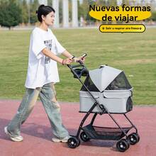 Cochecito plegable para mascotas con 4 ruedas y canasta de almacenamiento, marco de hierro duradero y malla de poliéster ventilada, manubrio ergonómico, diseño compacto plegable para perros y gatos, transportador para visitas al veterinario, compras y aventuras al aire libre, paneles de malla ventilada, construcción resistente, cochecito para perros grandes, medianos y pequeños, cochecito para auto
