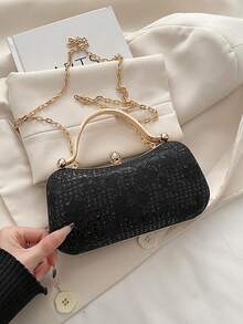 女士华丽亮片时尚派对手提包 - 黑色 - 查看 4