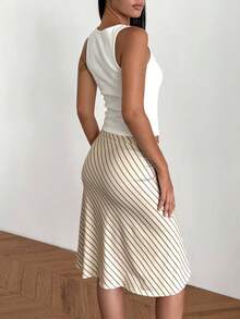 Women Y2k Striped Midi Wrap Skirt Casual Elegant Solid/Stripe/Plaid Print Asymmetrical Low Waist Flowy Long Skirt Beach Vacation A-Line Skirts Streetwear - Màu vàng - Xem 2