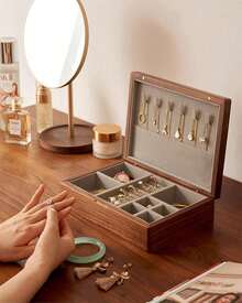 Small Wooden Jewelry Box, Vintage Delicate Walnut Wood Jewelry Case, Ideal Gift For Man Women, Protable Travel Jewelry Organizer - 中灰色 - 查看 2