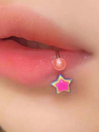 1pc Fashionable Cute Sweet Dopamine Rainbow Color Star Lip Ring