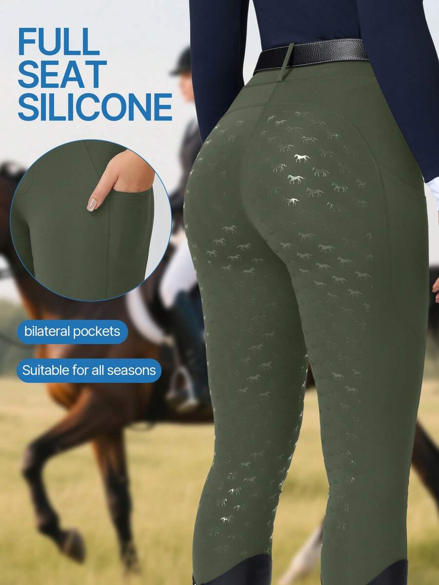 ROYALS MATTINI Pantalones de montar de cintura alta con ajuste ceñido, con agarre de silicona en la parte trasera y bolsillo práctico, profesionales y cómodos, aptos para todas las estaciones (cinturón no incluido) Deportes de primavera - Verde militar - Ver 1