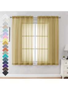 EstiloOVZME - Cortinas transparentes de gasa con bolsillo decorativo para barra, paneles de tratamiento de ventana de orillo moderno y limpio para cocina, cada una de 106.68 cm de ancho x 114.3 cm deVersión mejorada - Chocolate - Ver 12