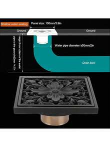 EstiloBestYiJo Drenaje de Piso de Latón Antiguo de 10cm, Drenaje de Piso de Ducha, Rejilla de Drenaje Antiguo a Prueba de Olores para Baños de Hogar y Hotel (Negro) Versión Mejorada - Negro - Ver 3