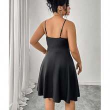 Plus Size Autumn/Winter Sleeveless Zip Collar Casual Mini Dress, Fleece Fabric, Slimming - Black - View 2