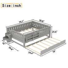 FUNIDEE Full Size Platform Bed With Trundle, Platform Bed Frame With Built-In Bookshelves And Rounded Small Staircase, Bed Frame With Guardrails For Kids - 灰色 - 查看 4