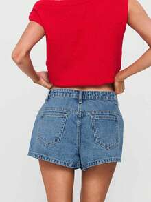 Women's Mini Denim Shorts Summer Fashionable Solid Color Low Rise Jeans Shorts With Pockets - Light Blue - View 4
