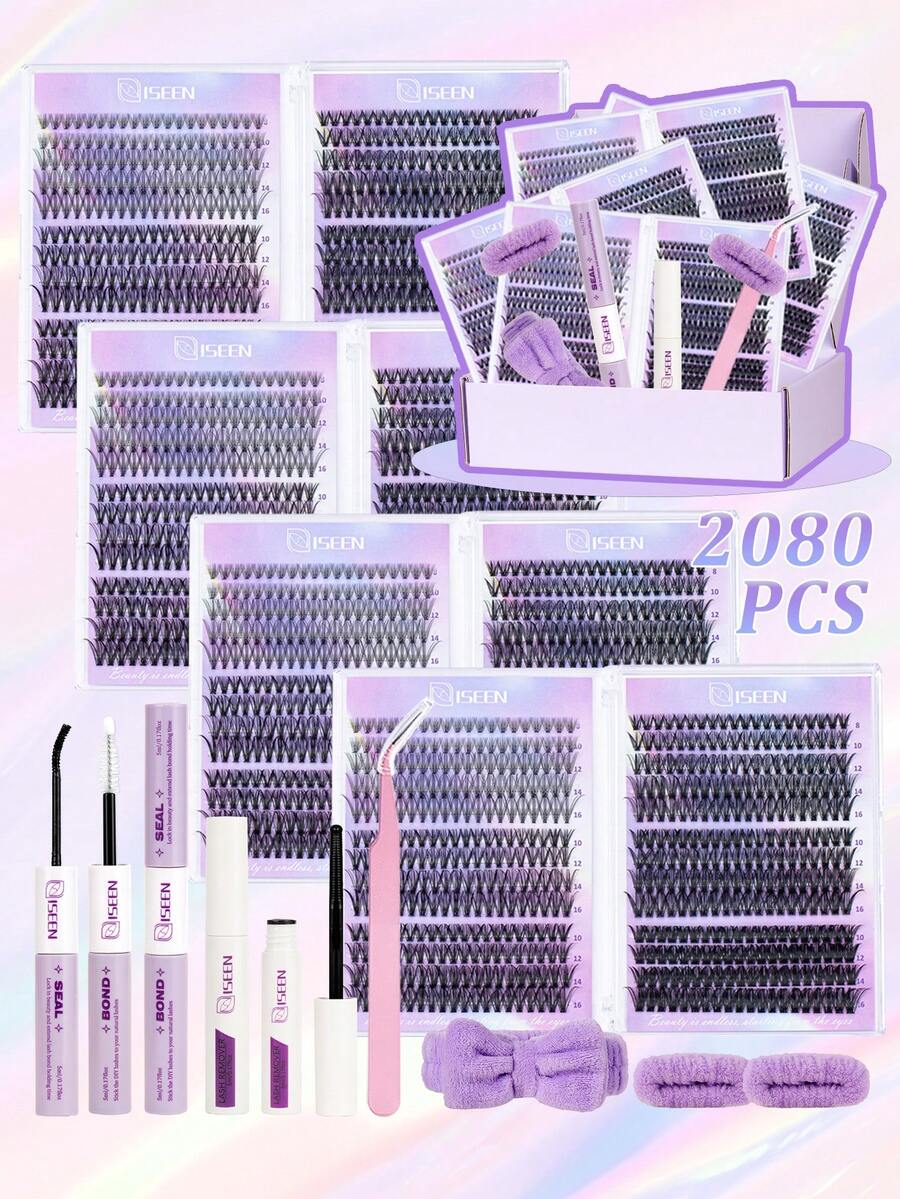 2080pcs, 520pcs, D Curl, DlY Eyelash Extension Kit, Lash Cluters, Individual Lashes Cluster, 20-30-40-50-60D, Lash Clusters Kit, With Bond And Seal, Remover, Tweezers, Crossed Wispy Soft Daily Cluster Lashes, 3D Eyelash Extension Kit Suitable For Convenient And Quick DIY Eyelash Makeup At Home, Makeup Tools, Lash Cluters - Multicolor - View 1