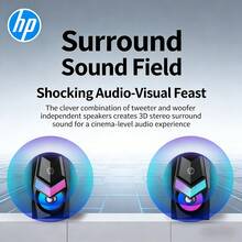 HP DHE-6000 High-Performance USB Computer Speakers: Deep Bass Performance, RGB Dynamic Lighting Effects, Wide Device Compatibility, Suitable For Office And Entertainment Use. Black. - Black - View 2