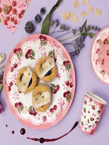 10pcs Cherry Party Plate Disposable Cutlery Set Red Paper Plate Suitable For 10 Guests Children's Party Picnic Wedding Tea Party Tableware (Includes Plates, Mugs And Napkins) - Multicolor - View 2