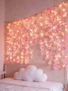 2M 20 LED Artificial Flower Vine Lights, Living Room Bedroom Decor, Wedding Romantic Fake Flower Fairy Lights, Holiday Decoration - Baby Pink - View 11