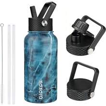 BJPKPK - Botellas de agua aisladas con tapa de popote, botellas de agua de acero inoxidable de 40 onzas con 3 tapas, termo a prueba de fugas, vasos para deportes, gimnasio, verde lavanda - océano - Ver 9