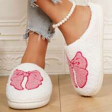 Slippers For Women Cotton Fuzzy Winter Warm Indoor Shoes Cozy Plush Cute Bow Slippers For Women - Hồng - Xem 6