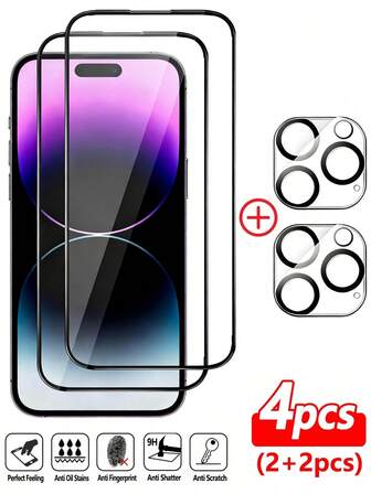 2 piezas Protector de pantalla para iPhone 17 Pro Max 16 15 14 13 12 11 con 2 piezas Protector de lente de cámara de vidrio templado, Ultra HD, dureza 9H, resistente a arañazos, fácil de instalar - se adapta a la funda