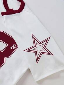 Teen Girl Numeric Print Short Sleeve T-Shirt And Cargo Pants Casual Outfit - Burgundy - View 4