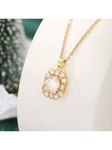 1 pieza Collar con colgante de circonita cúbica geométrica, diseño clásico y retro lujoso, accesorio de moda recomendado para fiestas y festivales (empaquetado en bolsa OPP) - Amarillo Oro - Ver 2