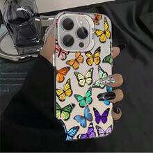1pcs Colorful Butterfly Phone Case Compatible with Apple Phone 17ProMax 16 15 14 13 12 11ProMax Pro Xs Max XS X 7plus 8plus Silicone Shock Proof Vintage Girlish Style Cute Fashion Can Be Given To Friends Can Be Given To A Lover - Plateado - Ver 4
