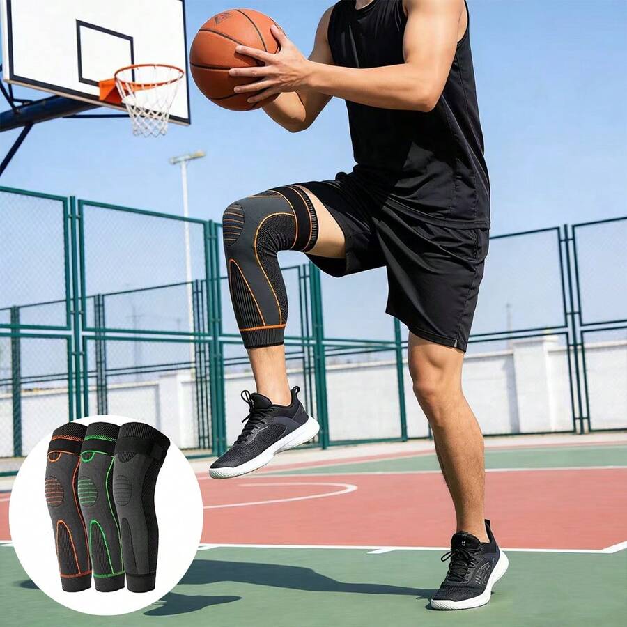 1pc Unisex Single Strap Knee Pads, High Elastic Warm Fabric, Long Knee Pads, Hook And Loop Design Fits Leg Tightly, Precise Wrapping, Suitable For Indoor/Outdoor Sports And Warmth