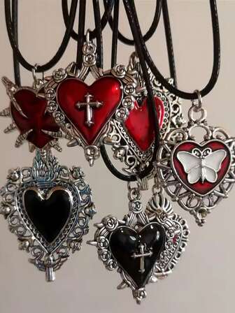 Collar gargantilla de cuerda de cuero con colgante de corazón gótico rojo y negro, accesorios de joyería Harajuku, gótico, Y2K, Halloween para mujeres y hombres