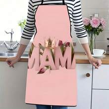 1PC MAMA Letter Print Apron With Golden Crown And Pink Tulips Design Mother's Day Gift Kitchen Cooking Apron For Mom Wife Grandma Decorative Apron For Daily Use Special Occasion Present - Multicolor - View 1