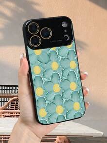 Aquablaue Handyhülle mit floralem Muster, hellem Rahmen, grünen Blättern und gelber Blüte in der Mitte. Schützt vor iphone17 promax/17 pro/17/Air/16promax/16pro/16/15promax/15pro/15/14promax/14pro/14/13promax/13pro/13/12promax/12pro/12 - Pink - Übersicht 5