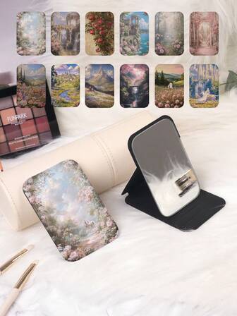 1pc Portable Folding Vanity Mirror, Lightweight & Slim, Durable PU Leather, Suitable For Various Occasions, Compact Hand Mirror For All