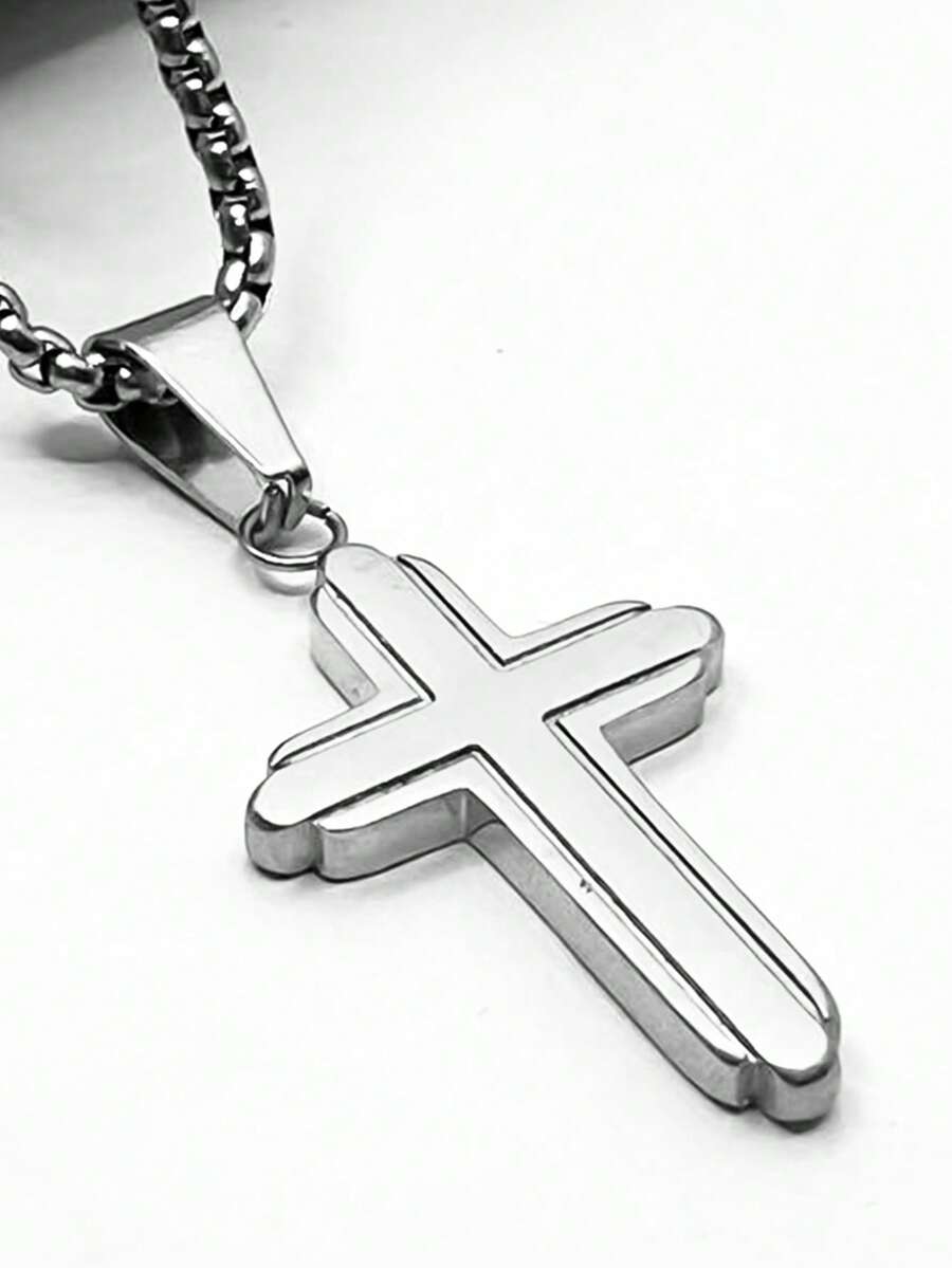 Men's Stainless Steel Small Cross Pendant Necklace - Pendant Necklace - View 1