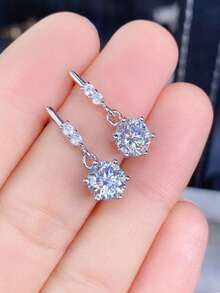 一对时尚立方氧化锆水滴耳环，女士婚礼订婚周年纪念派对珠宝情人节礼物 - 銀色 - 查看 3