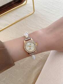 1pc Handmade Beaded Style Women's Quartz Watch, Elegant & Fashionable Minimalist Design, Suitable For Daily Wear, Birthday/Graduation Gift, Casual Gatherings And Parties