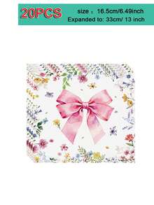 10pcs Pink Ribbon Bow Party Supplies Set, Including Plates, Napkins, Suitable For Wedding, Bachelorette Party, Birthday Party, Girly Theme Events - Multicolor - View 12