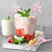 Pink Striped Bow Paper Straws With Satin Bow Tie, Suitable For Outdoor Camping, Portable, Beach Vacation - Multicolor - View 6