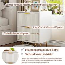 Juego de mesita de noche de 2 piezas, moderna mesa auxiliar de dos cajones, tocador ranurado con patas resistentes en forma de U, mueble de almacenamiento decorativo para sala de estar, dormitorio y oficina, blanco, 40x40x55cm - Blanco - Ver 4