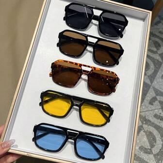 5副/套派对方形双光束眼镜，Y2K多色可爱复古优雅多巴胺时尚女式眼镜组合，全框休闲简约设计，适合户外活动、派对装扮、夏季海滩度假、旅行、拍照道具