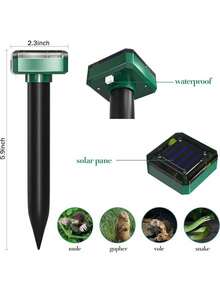 Ultrasonic Pest Repeller For Outdoor, Solar Powered, Deters Mosquitoes, Rodents, Snakes, Chipmunks & Gophers, Ideal For Lawn, Garden & Yard - màu xanh lá - Xem 2