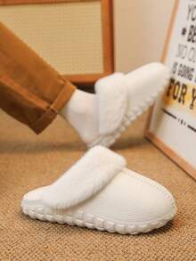 Men's Plush House Slippers With Removable Plush Lining - White - View 5