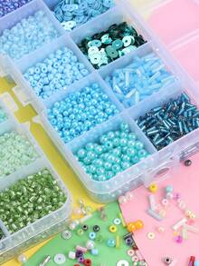 Glass Seed Beads Tube Beads Set, 10 Types Assorted Glass Beads With Sequins For Jewelry Making, Seed Bead Kit For DIY Bracelets, Necklaces, Waist Bead Making Kit Craft Supplies - 藍色 - 查看 2