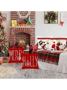 EstiloJuego de 4 fundas de almohada de Navidad , 45 x 45 cm funda de cojín de lino para sofá,Patrón de Navidad Cojín Sofá Decoración, Adecuado para sofá, cama, hogar, automóvil, interior, exterior (F)Versión mejorada - F - Ver 4