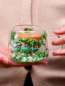 Taza de vidrio de doble capa personalizada con asa, taza de café transparente de borosilicato de alta resistencia al calor, taza de vidrio con patrón floral grande para té y leche, estilo minimalista y elegante - multicolor - Ver 10
