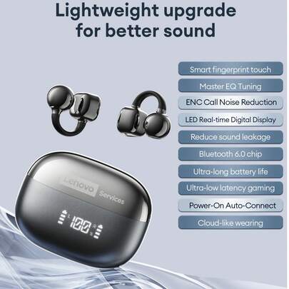 Lenovo 联想 RS119 时尚蓝牙耳机，LED 电量显示，高品质音效，适合日常音乐聆听；低延迟，畅享游戏体验；超长续航；佩戴舒适；小巧便携，兼容安卓、iOS、PC 系统，是馈赠佳品。