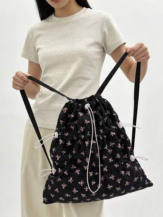 日系时尚抽绳背包女款，韩版休闲束口背包，大容量轻便尼龙防水背包，便携式户外运动背包