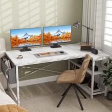 EnHomee 40"W Gaming Desk L-Shaped Computer Desk With Power Outlets Home Office Desk With Storage Shelves For Small Rooms - 白色 - 查看 4