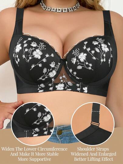 MIMILEMON Große Größen Damen Spitze Stickerei Unterbügel-BH - Push-up, Brustvergrößerung & Lift-Unterstützung, Seitliche Unterstützung, Sexy & Bequem, Modisch für kurvige Frauen, Tägliches Selbstvertrauen