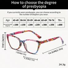 6 Pairs  Fashion  Cat-Eye Reading Glasses For Women, Multi-Color Combination Set, Large Frame / Various Prints, Prescription Range +0~+4.0, Suitable For Mild Vision Assistance As Well As Meeting The Needs Of Severe Presbyopia, Clear Vision When Reading Newspapers, Books And Using Mobile Phones, Easy And Stress-Free. - Nhiều màu - Xem 6