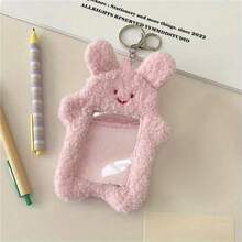 2D 1pc Kitten & Plush Card Holder - Cute Kawaii Plushable Card Case With Fluffy & Bunny Characters, Soft Plushable Display For, Dorm, Office - Compatible For, Train Tickets, Bus Passes, Coupons, Photos - Hồng - Xem 3