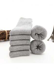 1/5 双装男女通用加厚美利奴羊毛混纺袜，大地色系，保暖舒适，休闲户外中筒袜，适合日常穿着和冬季寒冷天气。 - 彩色 - 查看 5