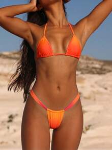 PEPPERMOLLY 全新日落渐变吊带系带露背性感比基尼套装，夏季海滩时尚女士泳装