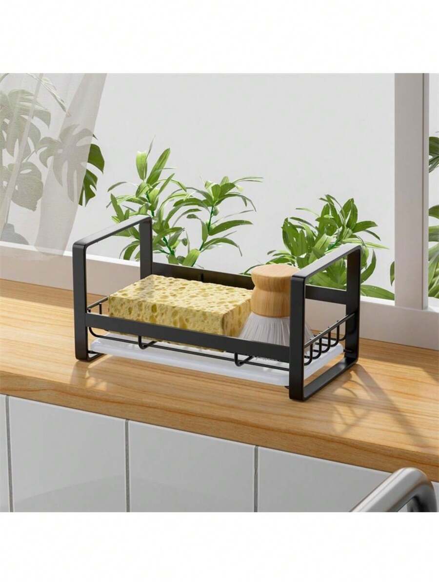 海绵皂托厨房水槽沥水架收纳架海绵皂液器托盘架沥水篮 - 銀色 - 查看 1