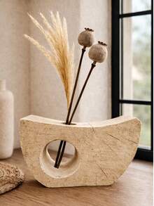 1件北欧风格镂空雕花木石花瓶，创意弧形桌面摆件，适用于客厅/门厅/卧室/书房，可插干花、人造树枝和芦苇草。 - 彩色 - 查看 2