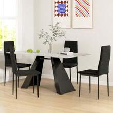 Set Of 4 Dining Chairs, Without Armrests, Fabric Upholstery, Metal Legs, Black - Black - View 4