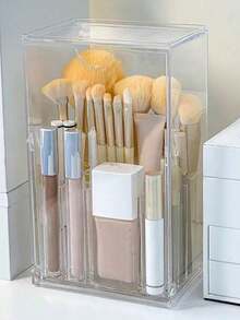 Large-Capacity Acrylic Cosmetic Storage And Display Box, Lightweight Makeup Brush Holder With Polished Surface, Dustproof And Moisture-Proof, Large Opening For Easy Access - Ideal For Travel And Business Trips, Travel Makeup Brush Case - Multicolor - View 4